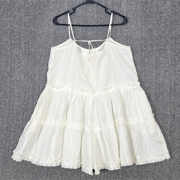 Myrah Penaloza Romper Womens OS White 100% Linen Sleeveless Pleated Playsuit - Picture 9 of 13